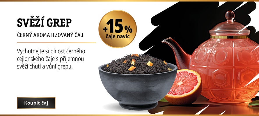 AKCE SVĚŽÍ GREP ČERNÝ ČAJ AROMATIZOVANÝ +15% ČAJE NAVÍC